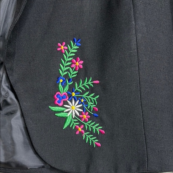 Vintage Doncaster Black Floral Embroidered Open Front Blazer Size 14 - Picture 4 of 14